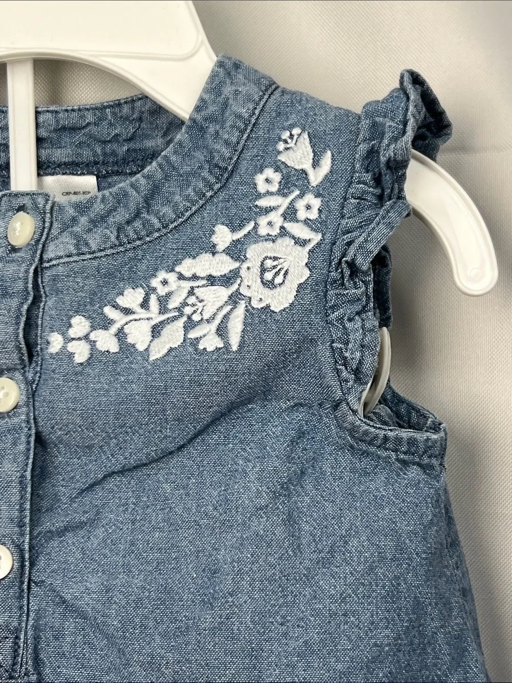 Carter’s blue chambray floral embroidered 2 piece matching set dress and bloomer